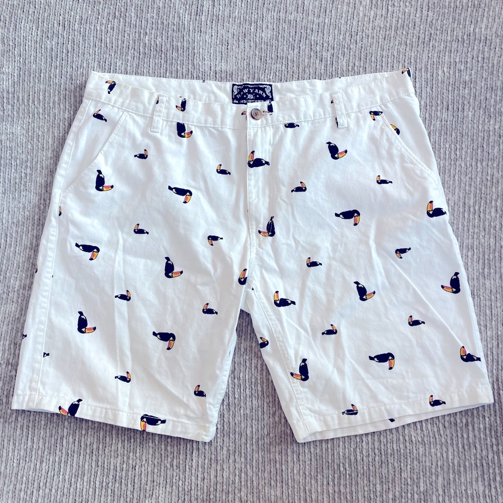 RAW YARN INDUSTRIES Men’s Shorts, Stretch Twill, Toucan‎ Novelty Print, Resort